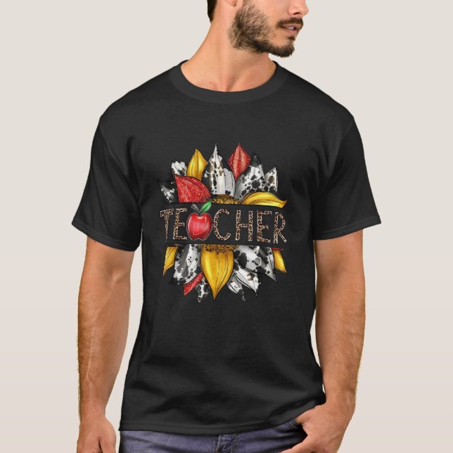 Western Leopard Sunflower Teacher Back To School T-Shirt (Front)