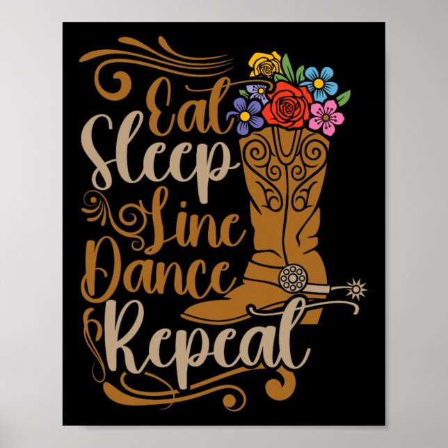Western Line Dance Eat Sleep Line Dancing Repeat  Poster (Front)