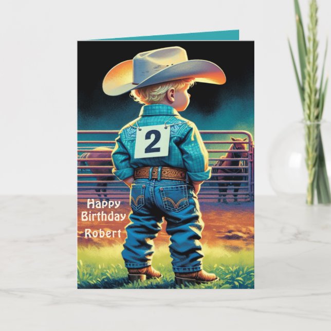 Western Little Cowboy 2nd Birthday Rodeo Custom  Card (Front)