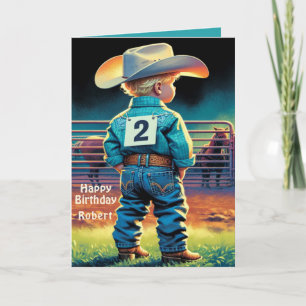 Western Little Cowboy 2nd Birthday Rodeo Custom Card
