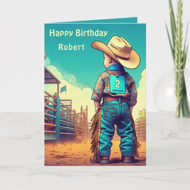 Western Little Cowboy 2nd Birthday Rodeo Custom Card (Front)