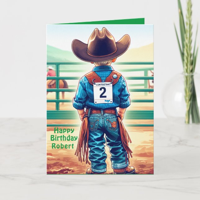 Western Little Cowboy 2nd Birthday Rodeo Custom Card (Front)