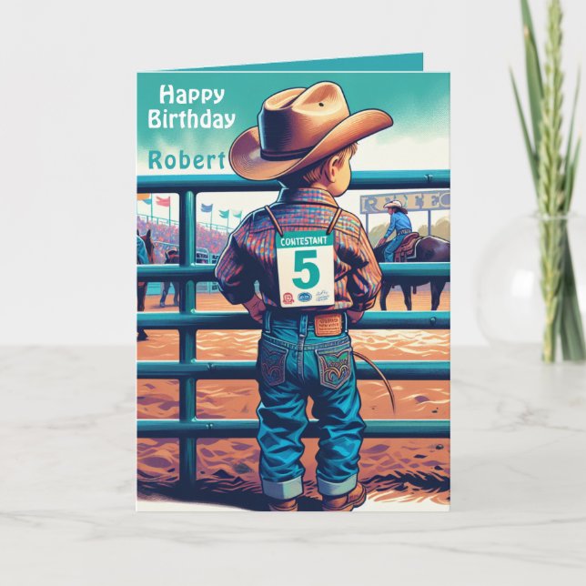 Western Little Cowboy 5th Birthday Rodeo Custom   Card (Front)