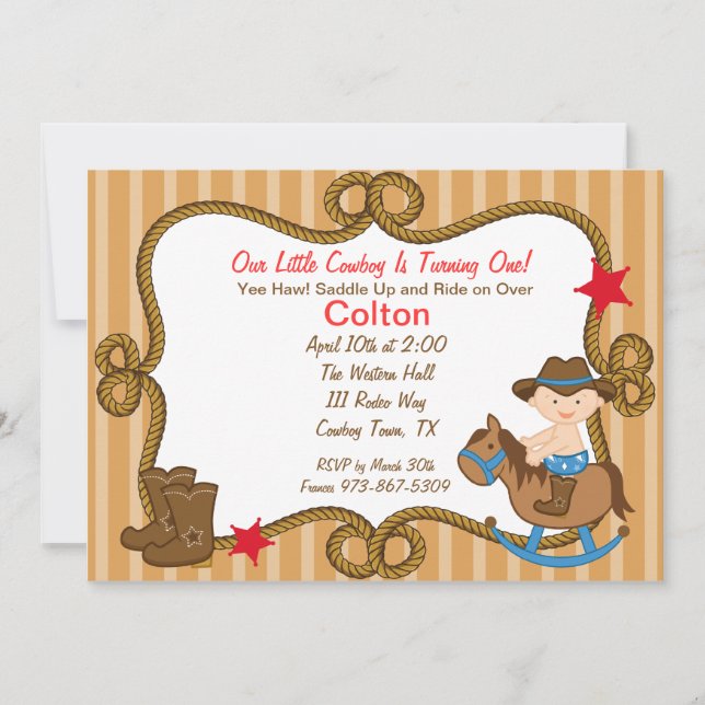 Western Little Cowboy Birthday Invitation (Front)