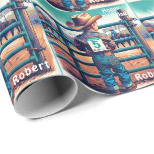 Western Little Cowboy Fifth Birthday Rodeo  Wrapping Paper