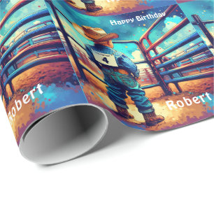 Western Little Cowboy Fourth Birthday Rodeo Wrapping Paper