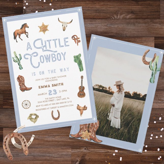 Western Little Cowboy Photo Baby Boy Shower Invitation (Creator Uploaded)