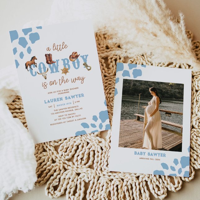 Western Little Cowboy Photo Baby Boy Shower Invitation (Creator Uploaded)