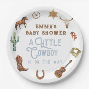 Western Little Cowboy Photo Baby Shower Paper Plate