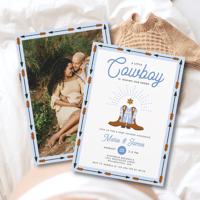 Western Little Cowboy Rodeo Photo Boy Baby Shower Invitation (Creator Uploaded)