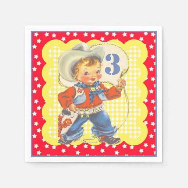 Western Little  Cowboy With Rope Birthday Napkins (Front)