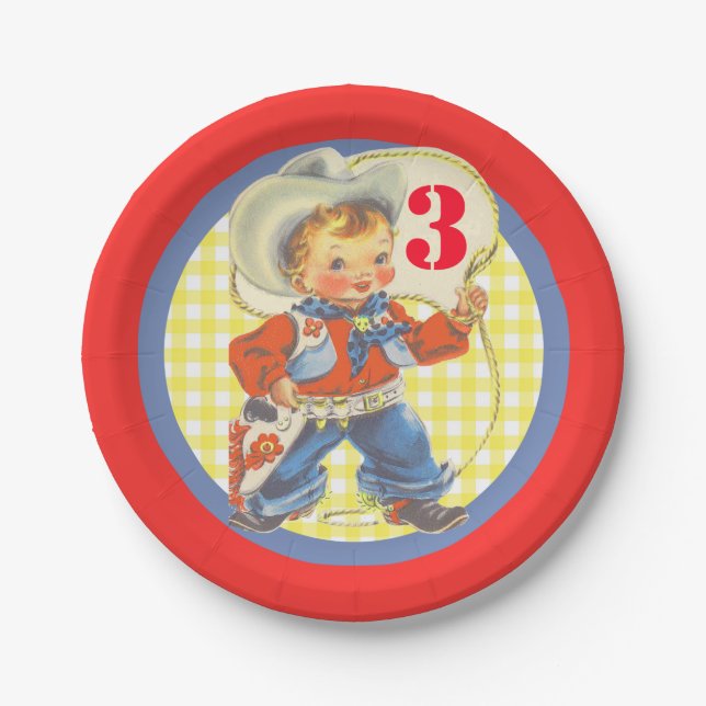 Western Little Cowboy With Rope Birthday Plates (Front)