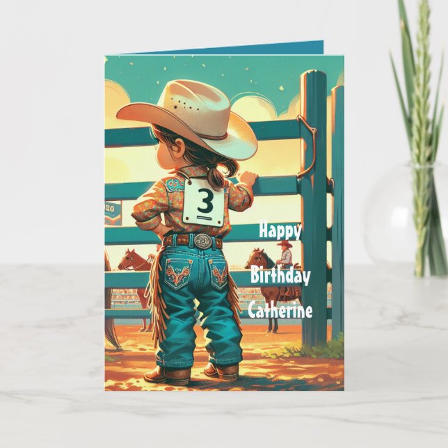 Western Little Cowgirl 3rd Birthday Rodeo Custom Card (Front)