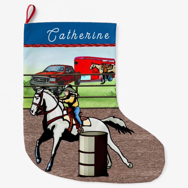 Western Little Cowgirl Barrel Racer Large Christmas Stocking (Front)