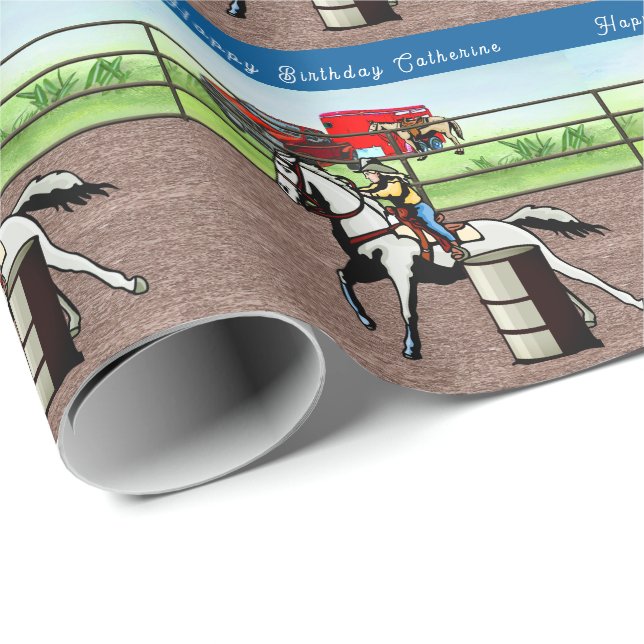 Western Little Cowgirl Barrel Racing Personalised Wrapping Paper (Roll Corner)
