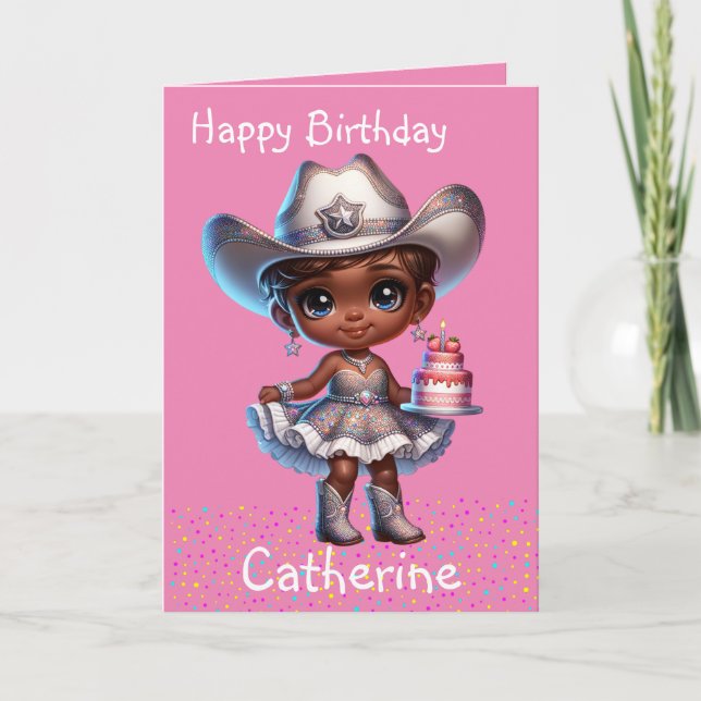 Western Little Cowgirl First Birthday Custom Card (Front)