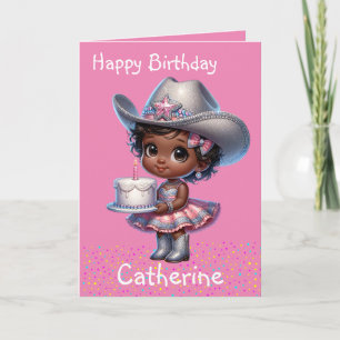 Western Little Cowgirl First Birthday Custom Card