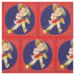 Western Little Cowgirl On Stick Horse Fabric