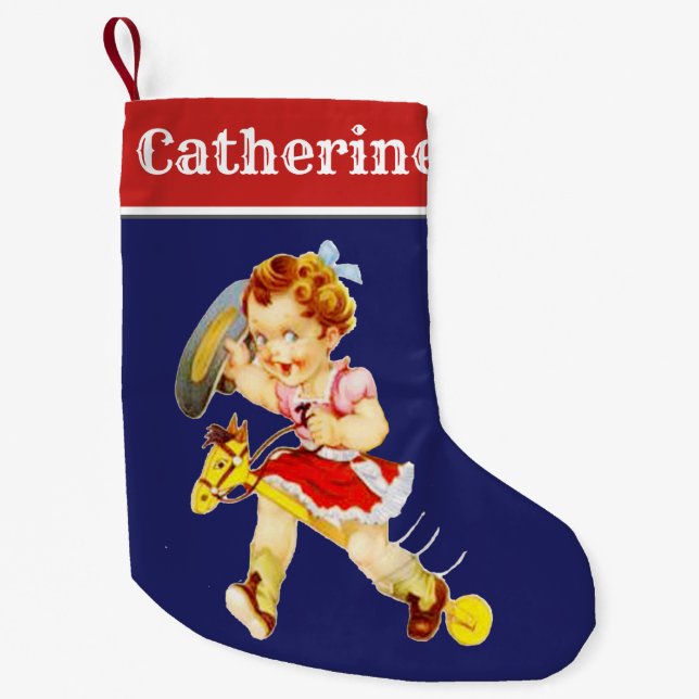 Western Little Cowgirl On Stick Horse Small Christmas Stocking (Front)