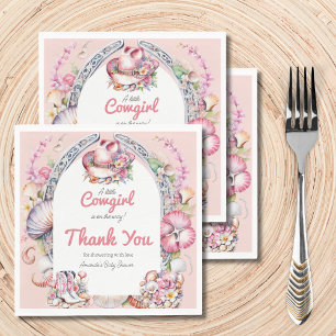Western Little Cowgirl Pink Coastal Baby Shower Napkin