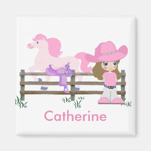 Western Little Cowgirl With Horse Magnet