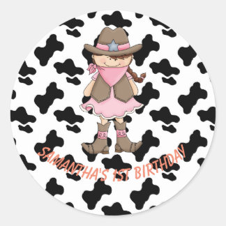Western little girl birthday party sticker