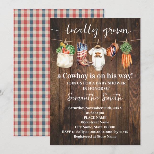 Western Locally Grown Patriotic Baby Shower Invitation (Front/Back)