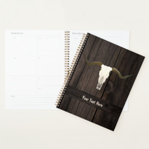 Western Longhorn Cattle Skull Rustic  Planner