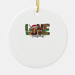 Western Love Christmas Scottish Cow Highland Cattl Ceramic Ornament