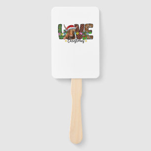 Western Love Christmas Scottish Cow Highland Cattl Hand Fan