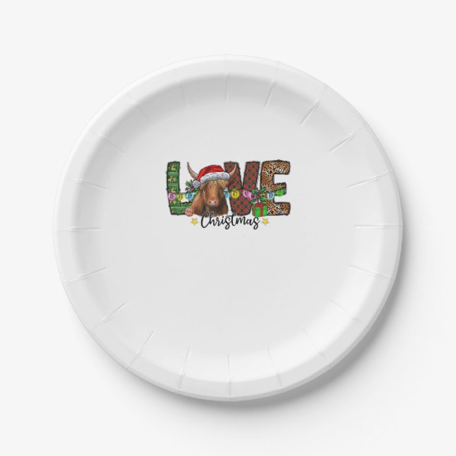 Western Love Christmas Scottish Cow Highland Cattl Paper Plate (Front)