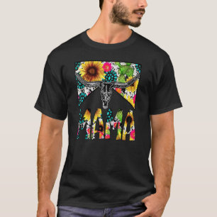 Western Mama Sunflower Cow Skull Cowhide Country C T-Shirt