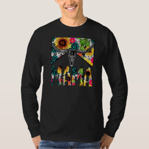 Western Mama Sunflower Cow Skull Cowhide Country C T-Shirt