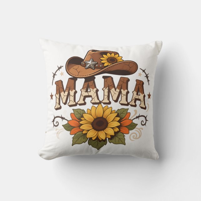Western Mama Sunflower Cowgirl Design Cushion (Front)