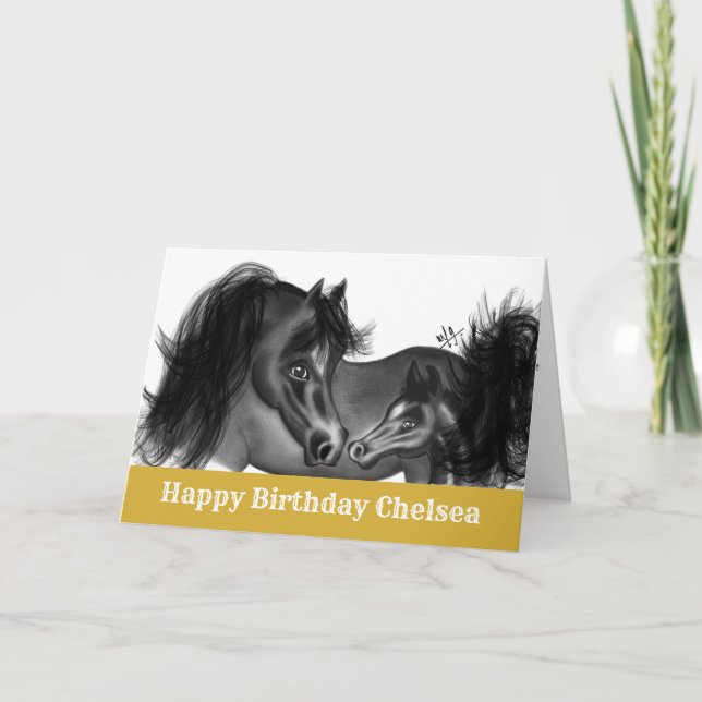 Western Mare Filly Charcoal Drawing Happy Birthday Card (Front)