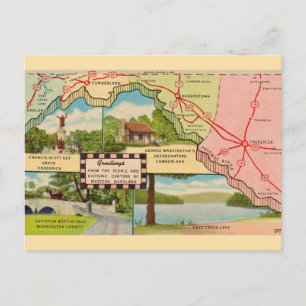 Western Maryland Vintage Map Postcard