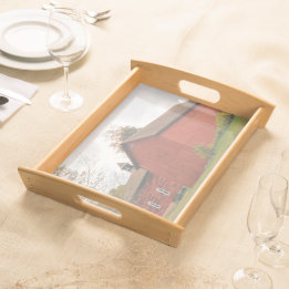Western Mass Big Red Barn in Autumn Serving Tray