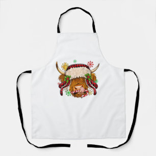 Western Merry Christmas Highland Cow Xmas Farm Ani Apron