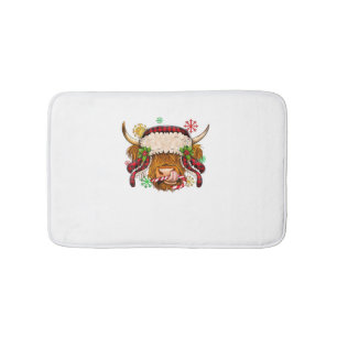 Western Merry Christmas Highland Cow Xmas Farm Ani Bath Mat