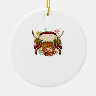 Western Merry Christmas Highland Cow Xmas Farm Ani Ceramic Ornament