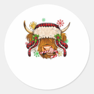 Western Merry Christmas Highland Cow Xmas Farm Ani Classic Round Sticker