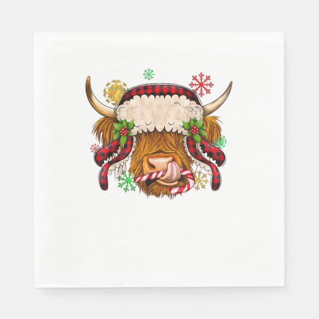 Western Merry Christmas Highland Cow Xmas Farm Ani Napkin (Front)