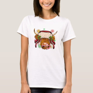 Western Merry Christmas Highland Cow Xmas Farm Ani T-Shirt