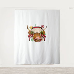 Western Merry Christmas Highland Cow Xmas Farm Ani Tapestry