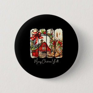 Western Merry Christmas Yall Barn Design 6 Cm Round Badge