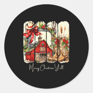 Western Merry Christmas Yall Barn Design  Classic Round Sticker