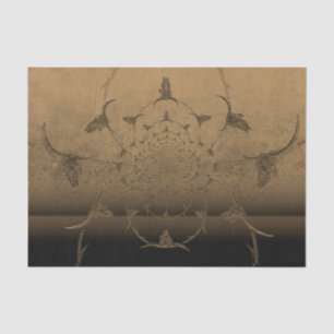 Western Metallic Sepia Brown Texture Bull Skull Tissue Paper