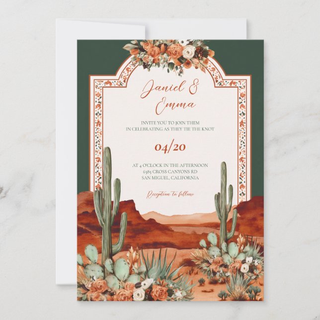 Western Mexican Cactus Desert Wedding Invitation (Front)