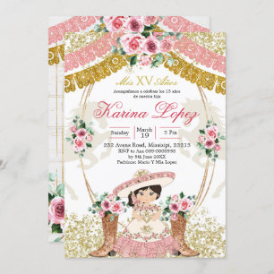 Western Mexican Pink Boot Charra Mis Quince Invitation