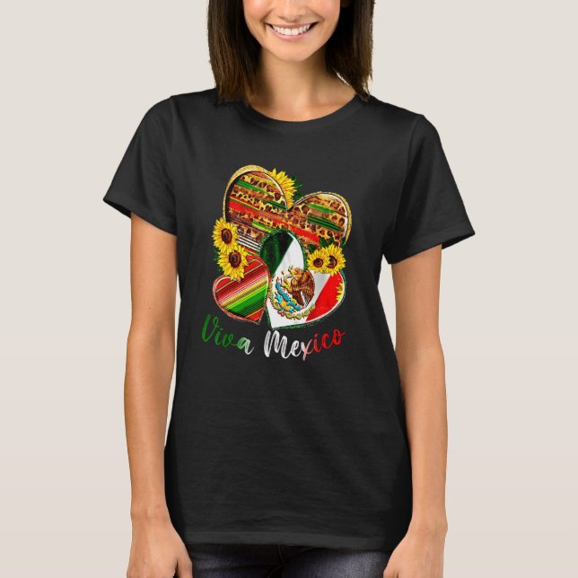 Western Mexico Heart Sunflowers Viva Mexico Flag L T-Shirt (Front)